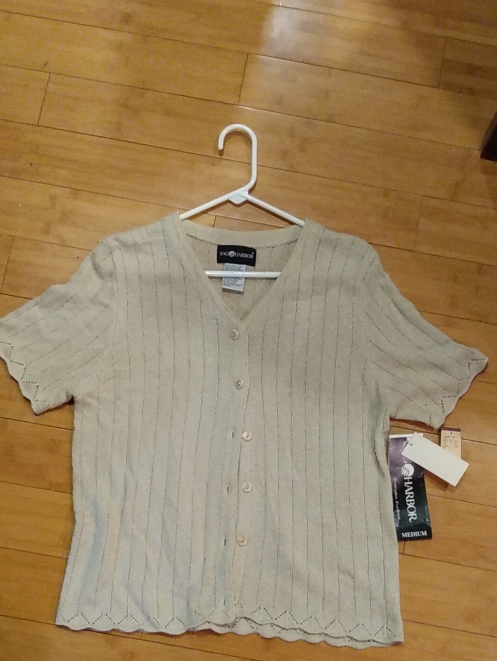 Sag Harbor Cream V-Neck Short Sleeve Button Cardigan